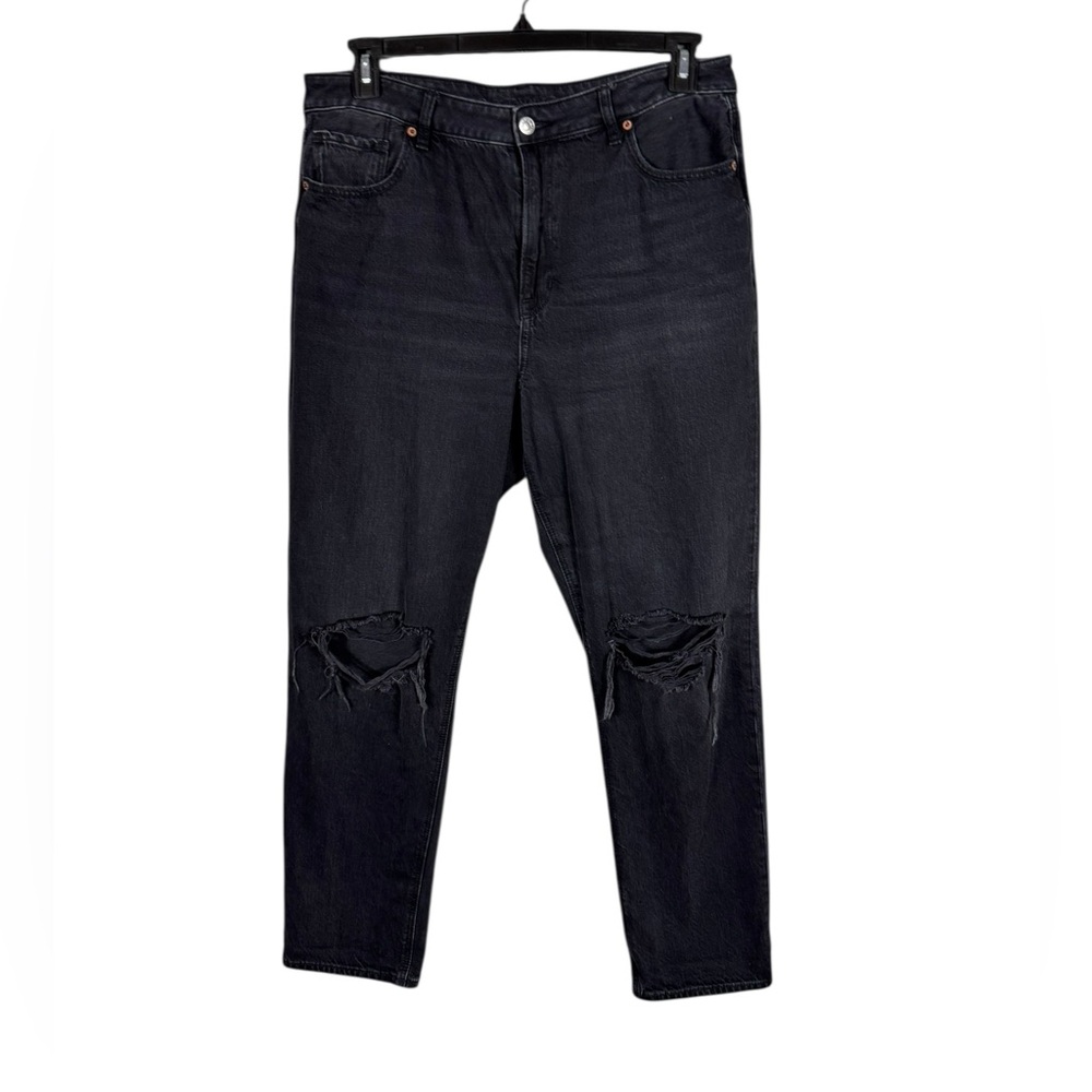 American Eagle Mom Jeans Size 14 High‎ Rise Straight Leg Distressed Essential